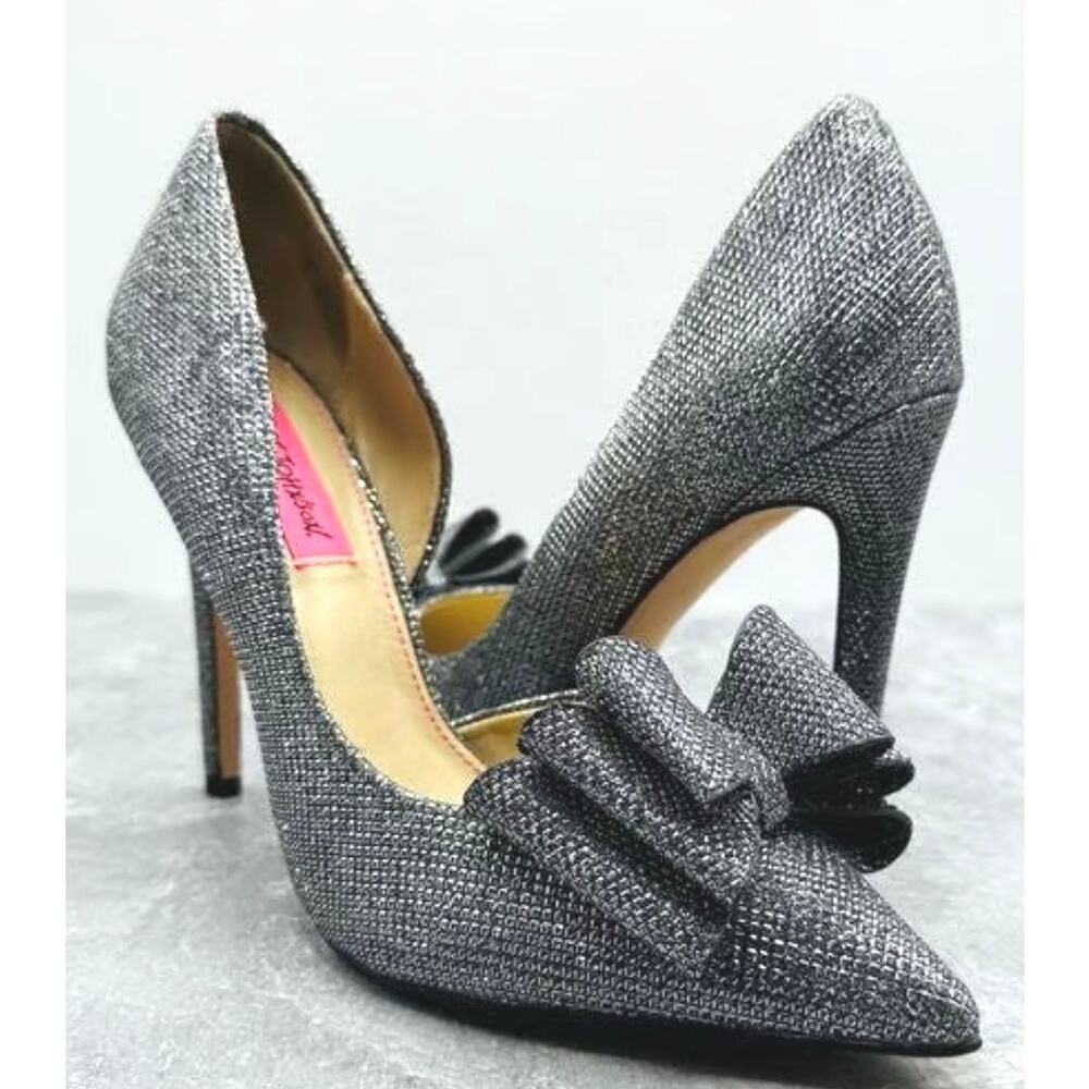 Betsey Johnson Prince D’Orsay Pump Stiletto Heel Metallic Silver Pewter Sz 6